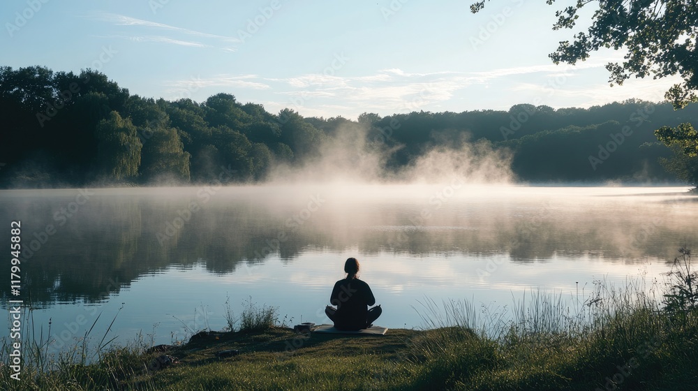 Mindful Serenity by Tranquil Waters, a woman immersed in meditation, enveloped in mist, embodying peace and inner harmony. Mindful Serenity by Tranquil Waters, a woman immersed in meditation, enveloped in mist, embodying peace and inner harmony.