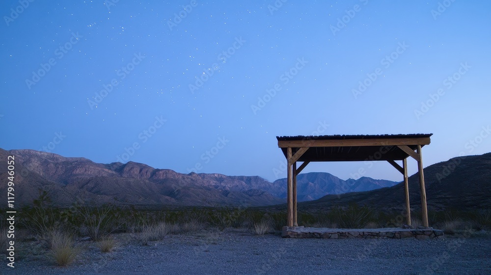 Tranquil Desert Landscape Under Starry Night Sky Tranquil Desert Landscape Under Starry Night Sky