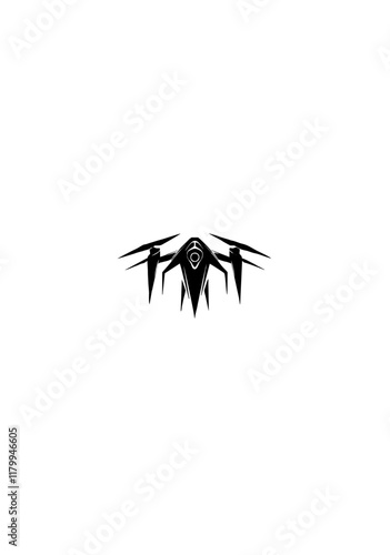 Abstract Black Drone Silhouette Featuring Sharp Edges and Advanced Camera Design in Vector Format