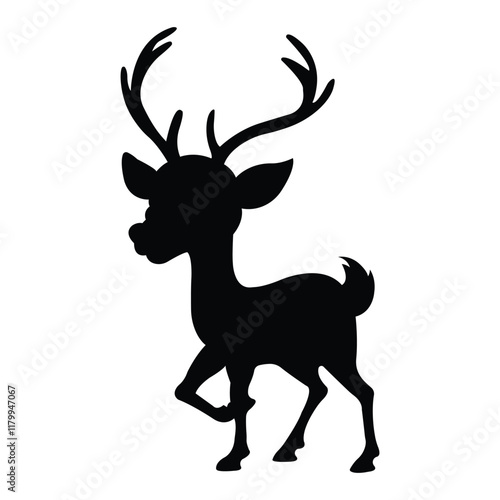 set of silhouettes of reindeer. male and female deer isolated on a white background