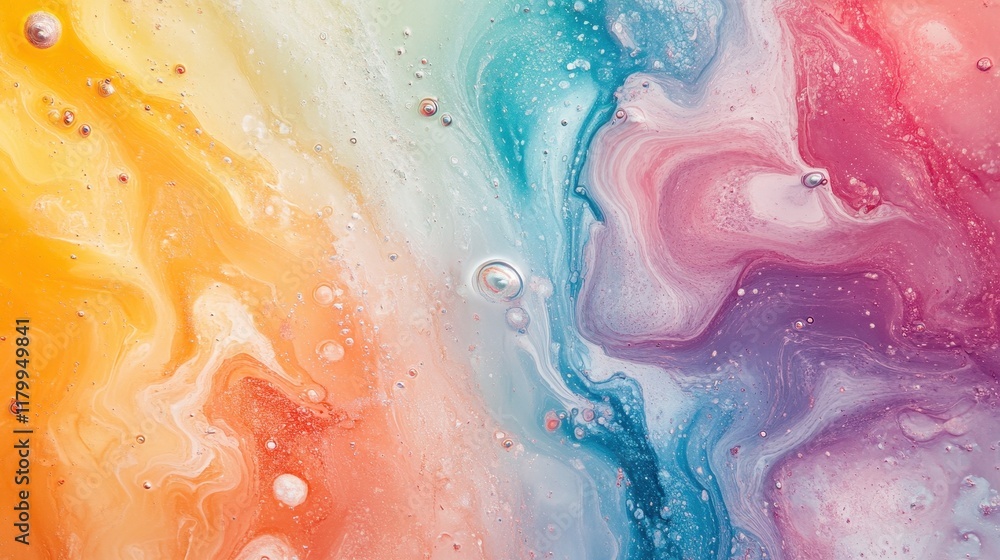 Obraz premium Abstract Fluid Art with Vibrant Colors and Bubbles Creating a Dreamlike Background for Artistic, Creative, and Modern Designs