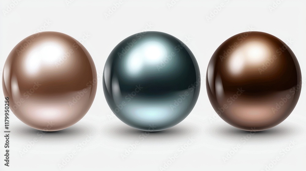 Three Stylish Shiny Sphere Objects in Various Tones and Colors Three Stylish Shiny Sphere Objects in Various Tones and Colors