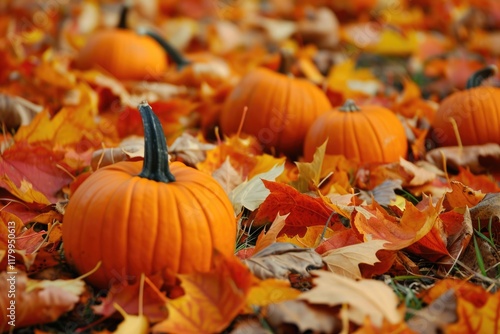 Pumpkin Patch Border: Autumn Leaves and Harvest Decorations for Thanksgiving and Halloween
