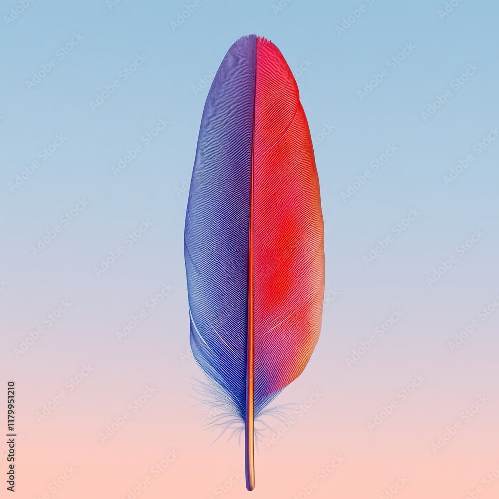 a red and blue feather sitting on a blue background a red and blue feather sitting on a blue background