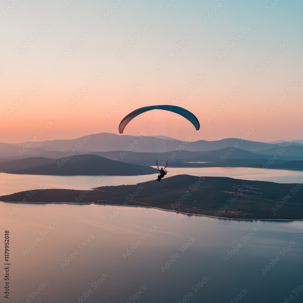 a person paragliding over the water at sunset a person paragliding over the water at sunset