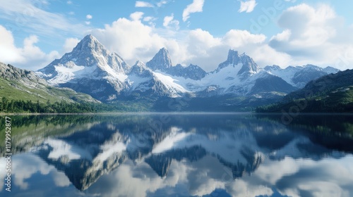 Wallpaper Mural Majestic snow-capped peaks reflected in serene alpine lake, sunny sky Torontodigital.ca
