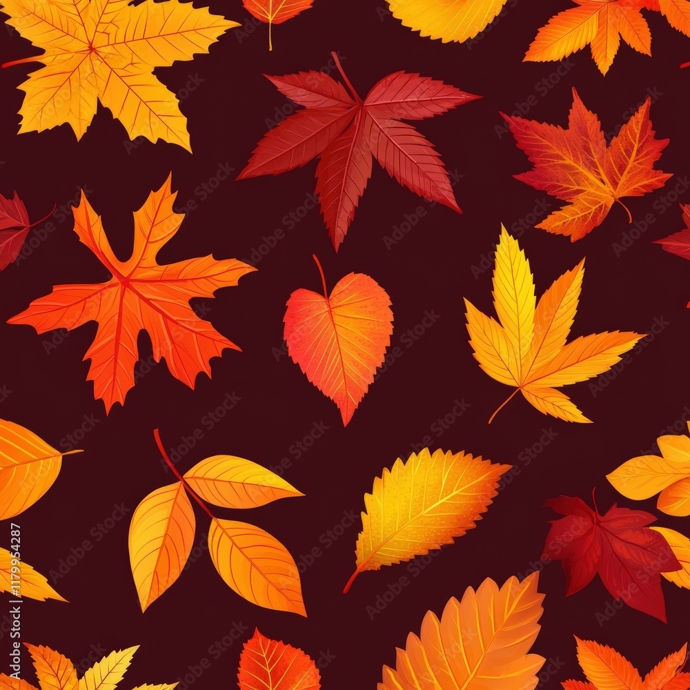Colorful autumn leaves create a vibrant pattern against a dark background Colorful autumn leaves create a vibrant pattern against a dark background