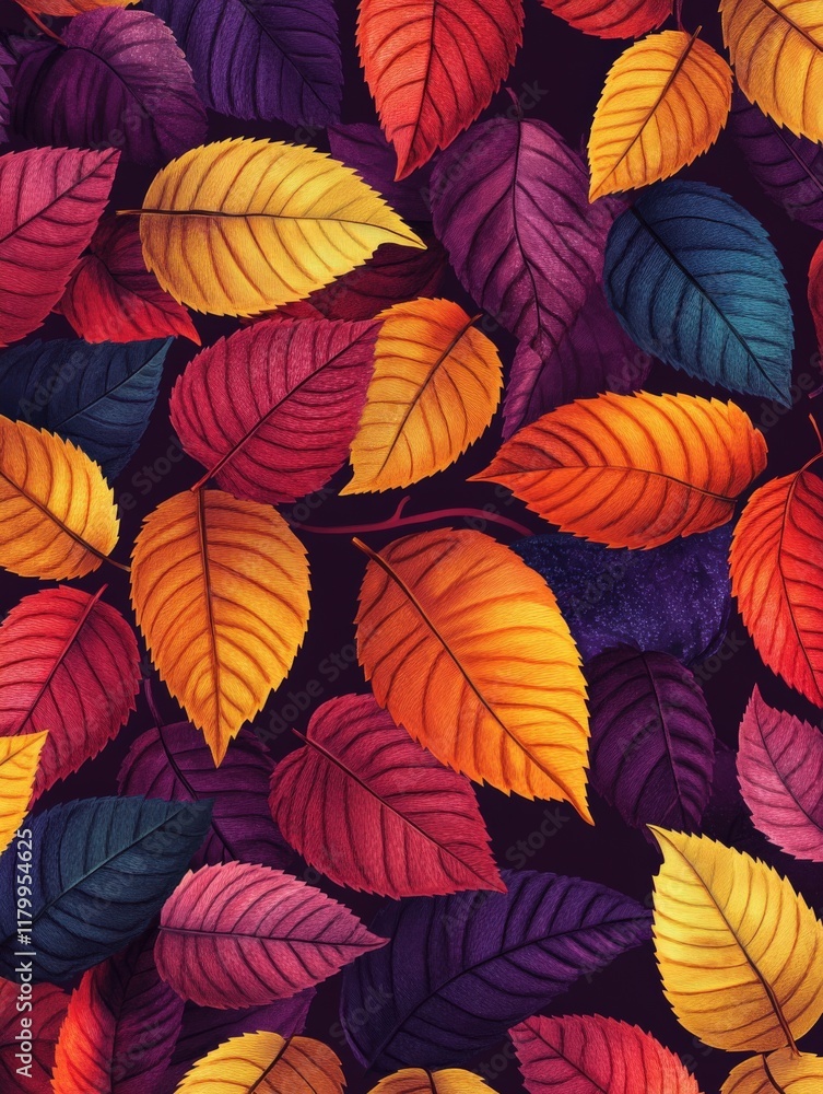 Colorful autumn leaves create a vibrant pattern of nature's beauty Colorful autumn leaves create a vibrant pattern of nature's beauty