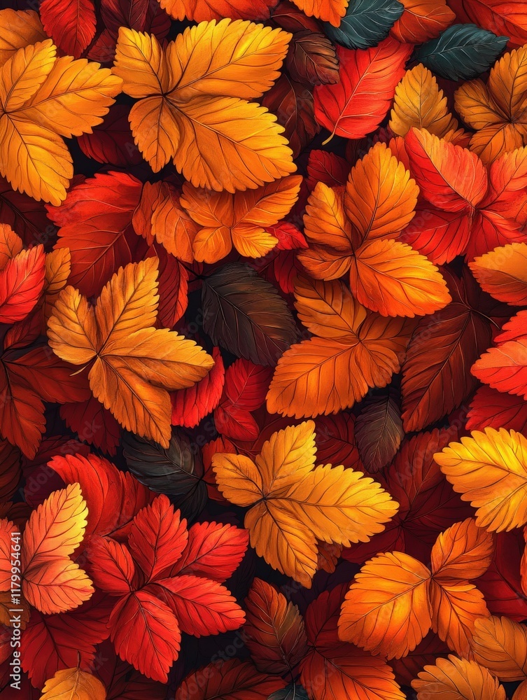 Fototapeta premium Vibrant autumn leaves create a colorful tapestry on the ground