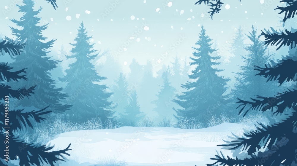 Fototapeta premium snow fir forest bacgkround with copy space