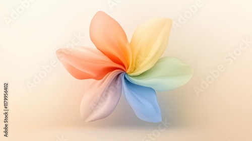 Closeup of a vibrant colorful flower blossom on neutral beige backdrop vivid