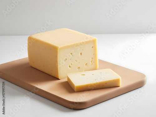 A maasdam cheese triangle and rectangle slice on a white background photo