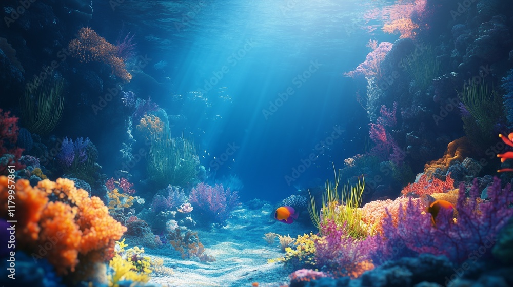 Fototapeta premium Seabed. Background with corals and fish.