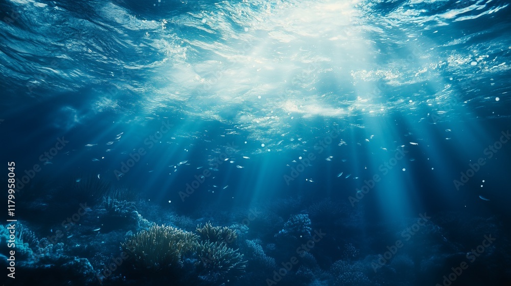 Fototapeta premium Seabed. Background with corals and fish.