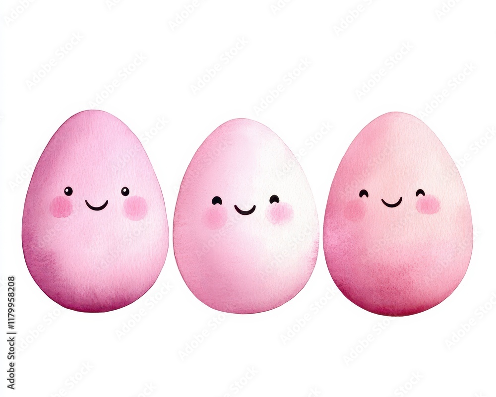 Playful pink eggs with smiling faces, perfect for a cheerful and fun food illustration. Playful pink eggs with smiling faces, perfect for a cheerful and fun food illustration.