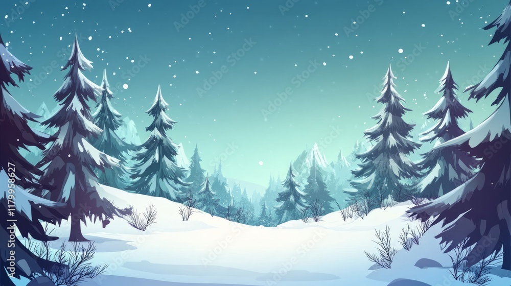 Fototapeta premium snow fir forest bacgkround with copy space