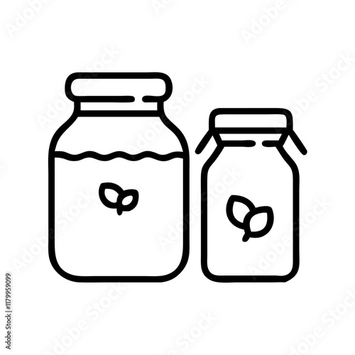 Minimalist jars with leaf symbols in black line art
