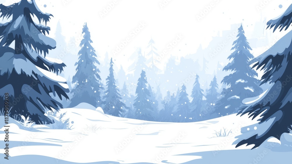 Fototapeta premium snow fir forest bacgkround with copy space