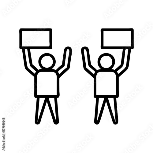 Line art of two people holding signs in protest