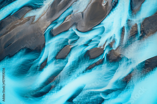Fototapeta Naklejka Na Ścianę i Meble -  Aerial view of braided river in Icelandic landscape