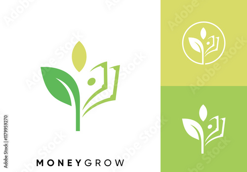 money grow investment leaf tree logo design vector