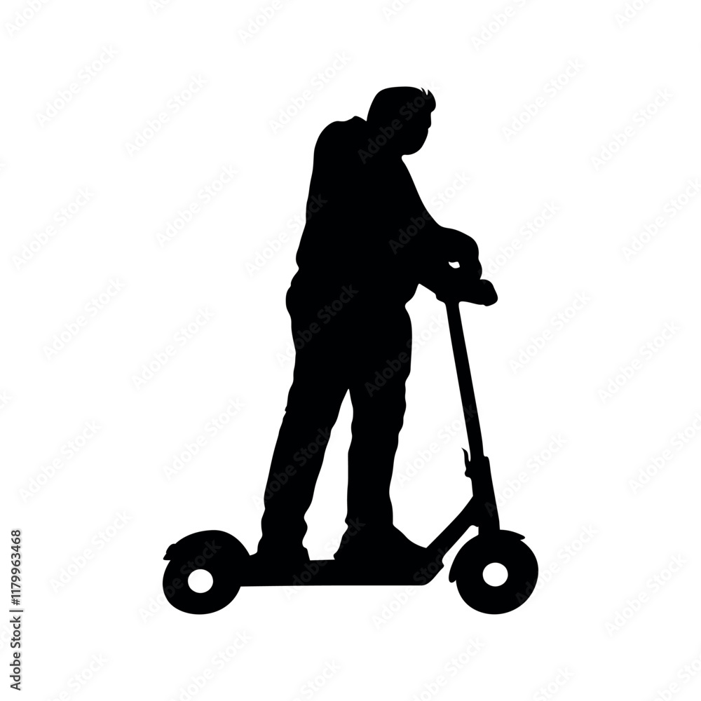 silhouette of a person with a scooter. silhouette of a person with a cart silhouette of a person with a scooter. silhouette of a person with a cart
