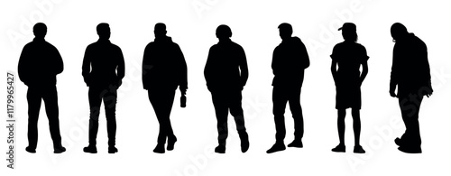set of silhouettes of people. silhouette of a person. silhouette of back view of people on white background