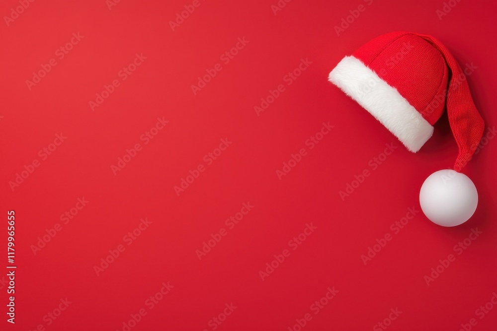 A vibrant red backdrop features a classic Santa hat symbolizing the joy and warmth of the holiday season. A vibrant red backdrop features a classic Santa hat symbolizing the joy and warmth of the holiday season.