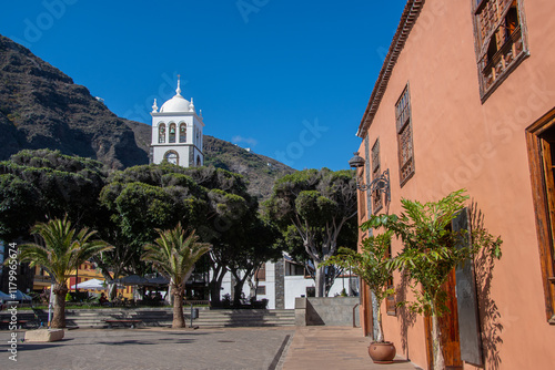 The Plaza de la Libertad with the church of Santa Ana in the small town of Garachico photo