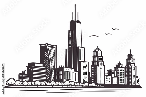 City skyline vector silhouette on a white background