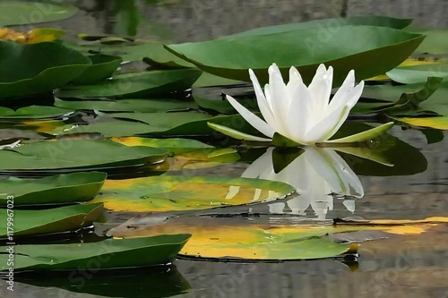 White water lily on a tranquil pond photo