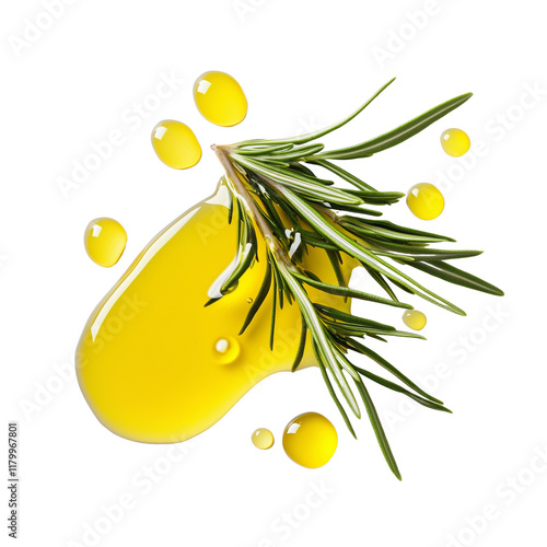Fresh rosemary sprig in olive oil splash  
