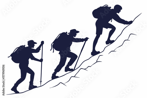 Mountain climbers vector silhouette on a white background