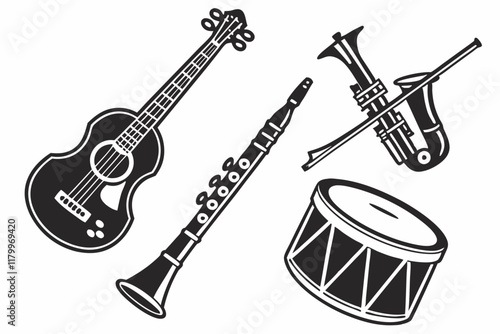 Music instruments vector silhouette on a white background
