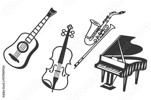 Music instruments vector silhouette on a white background
