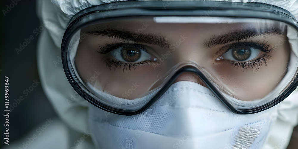 A close-up of a person wearing protective gear, including goggles and a mask, focusing on their eyes. Concept Protective Gear, Close-Up Photography, Eye Focus, Safety Equipment, Portrait Details A close-up of a person wearing protective gear, including goggles and a mask, focusing on their eyes. Concept Protective Gear, Close-Up Photography, Eye Focus, Safety Equipment, Portrait Details