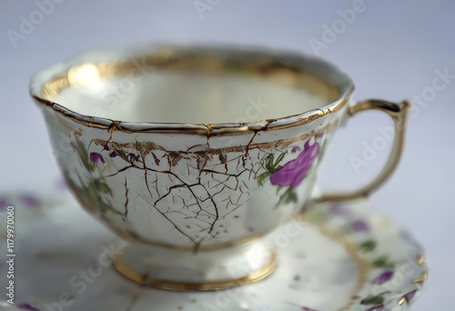 a teacup with a crack suggests fragility imperfection or the bea photo