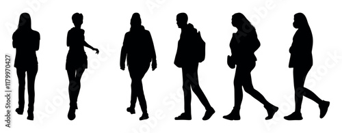 silhouette of a woman. set of silhouettes of people. 