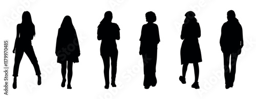 set of silhouettes of people. Vector collection set of individual people silhouettes.
