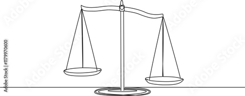 continuous single line drawing of weight scales, line art vector illustration