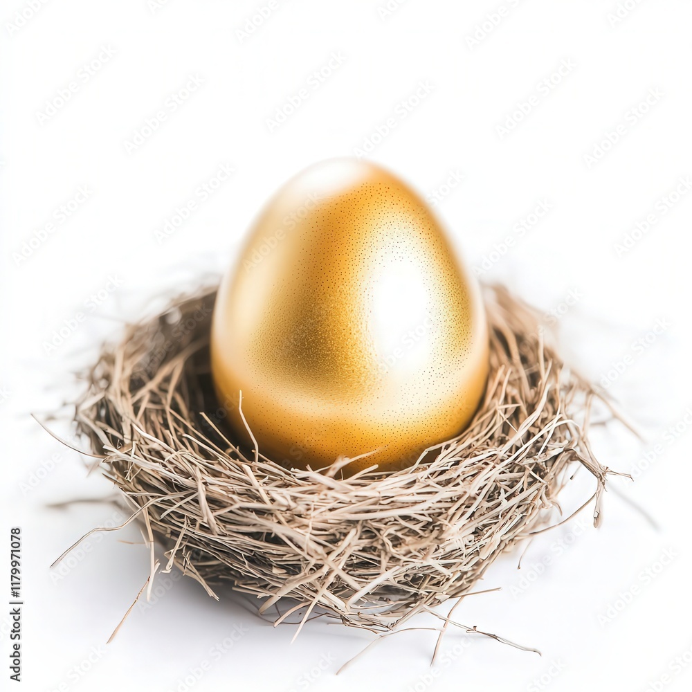 Fototapeta premium Golden egg nestled in a simple bird's nest