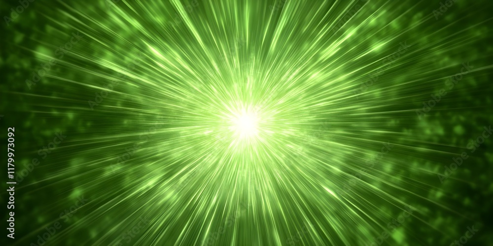 Obraz premium A bright green explosion or burst of light radiating from a central point, creating a dynamic and vibrant energy effect. Concept Green Energy Burst, Radiant Light Effect, Dynamic Visuals