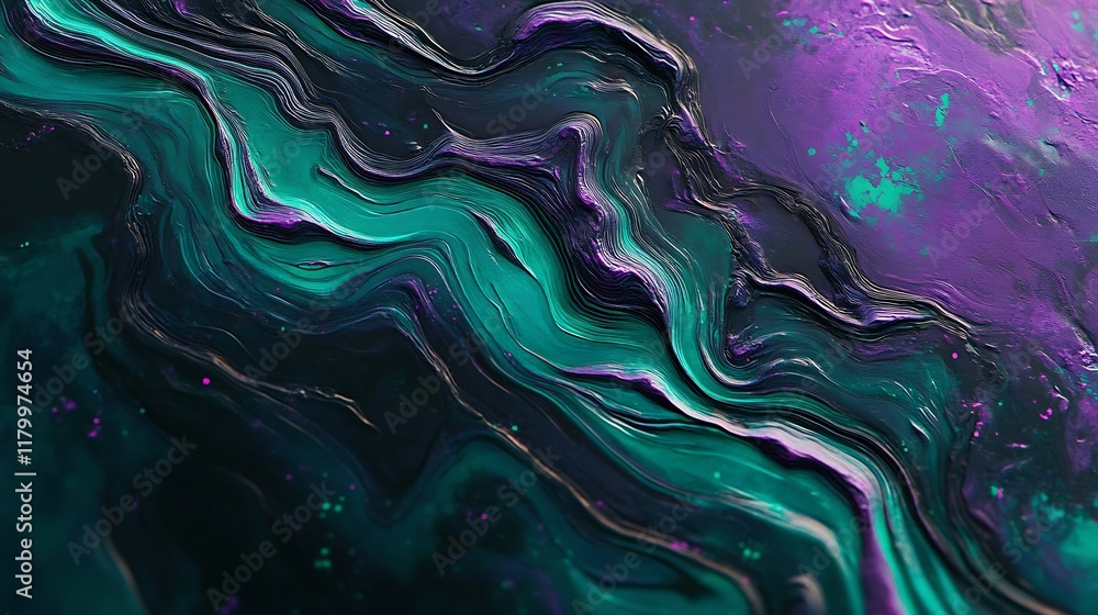 Obraz premium Abstract Teal And Purple Swirling Paint Artwork