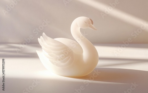 Minimalist apple carving of a delicate swan on light background, close-up view  photo