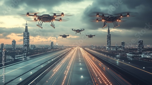 airline featuring drones and vertical take-off planes, redefining air travel with advanced technology