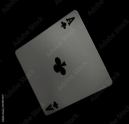 Playing cards, ace of club isolated on black background with clipping path, series photo