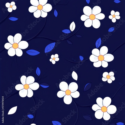 Wallpaper Mural Delightful Floral Pattern on a Dark Background Featuring White Flowers and Green Leaves Perfect for Backgrounds, Textiles, and Decorative Designs Torontodigital.ca