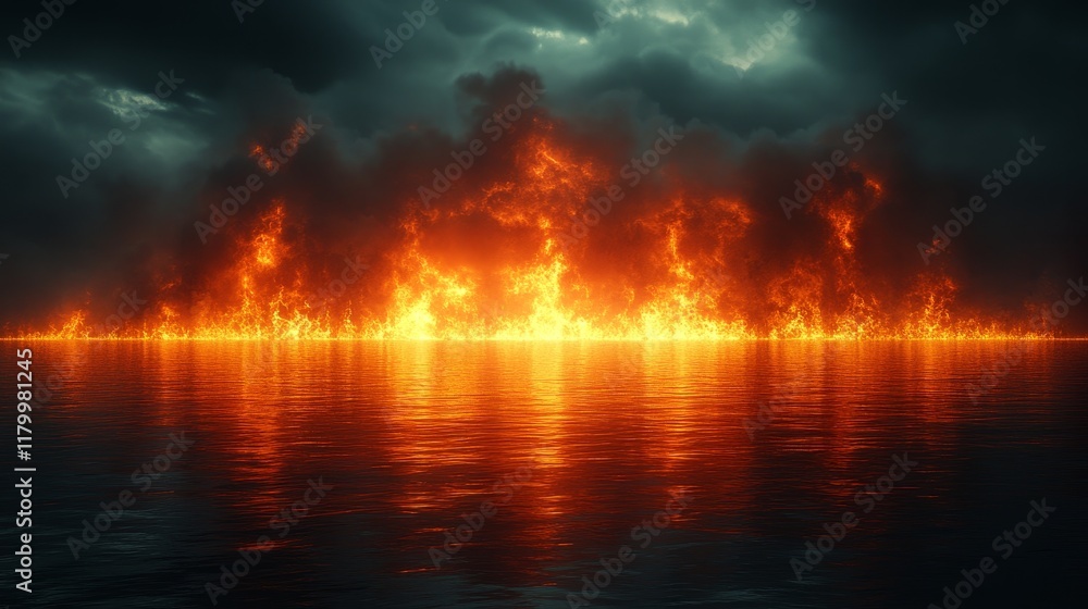 A fiery scene with flames and smoke in the background A fiery scene with flames and smoke in the background