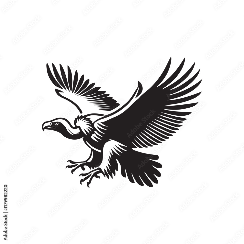 Obraz premium Vulture flying silhouette vector art black color design and solid white background