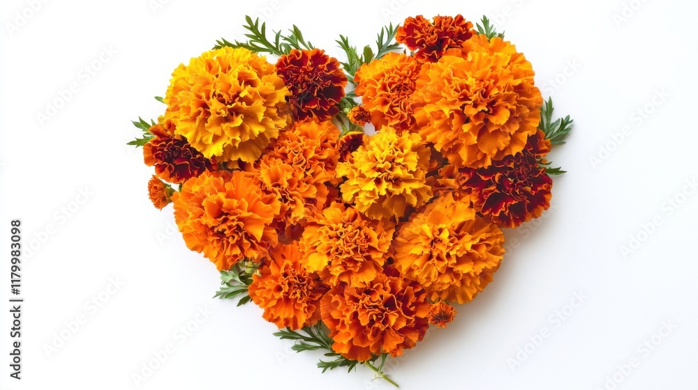 Heart shape made of marigold flowers. Valentine's day. Love fashion Heart shape made of marigold flowers. Valentine's day. Love fashion